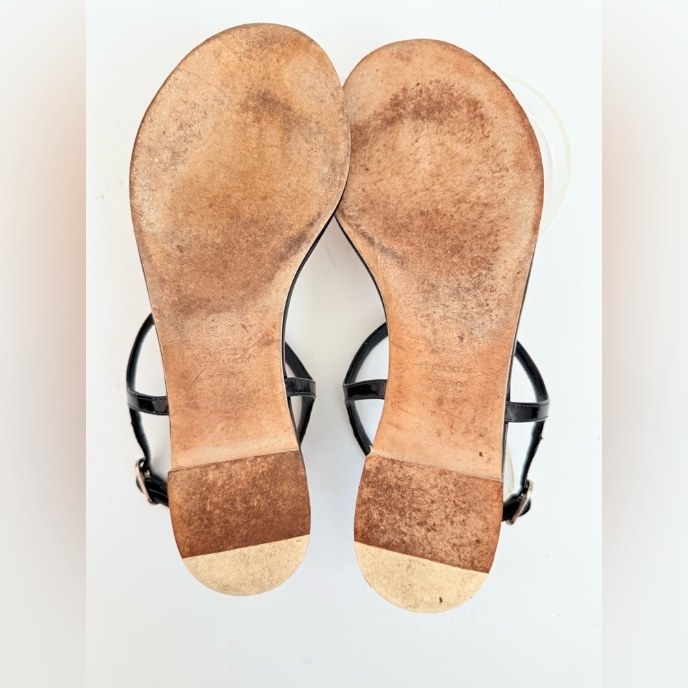 CHANEL Black Patent Leather CC Logo Thong flat Sandal 2013C EU 37.5 US 7.5 - Picture 7 of 9